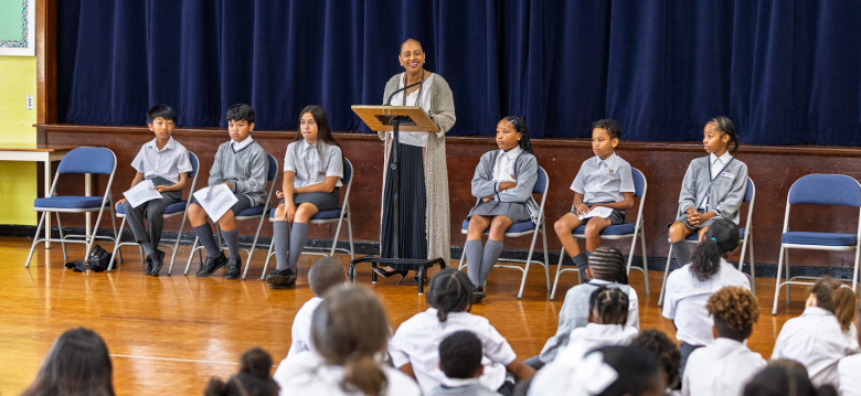 Tinee Furbert with WPS students